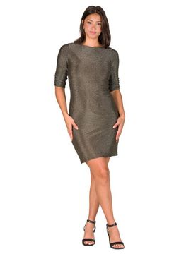 24seven Comfort Apparel 24seven Comfort Apparel Petites Elbow Length Sleeve Shimmer Bodycon Mini Party Dress