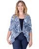 24seven Comfort Apparel 24seven Comfort Apparel Petites Navy Print Elbow Length Sleeve Open Cardigan - 1