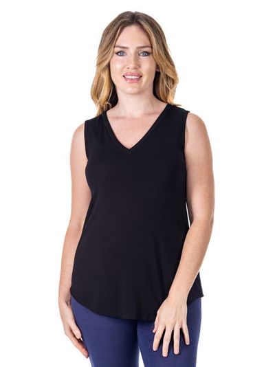 24seven Comfort Apparel 24seven Comfort Apparel Petites V-Neck Tunic Tank Top with Round Hemline