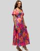24seven Comfort Apparel 24seven Comfort Apparel Pink Paisley Cold Sholder Ruffle Sleeve A-Line Maxi Dress - 2