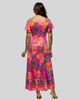 24seven Comfort Apparel 24seven Comfort Apparel Pink Paisley Cold Sholder Ruffle Sleeve A-Line Maxi Dress - 3