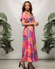 24seven Comfort Apparel 24seven Comfort Apparel Pink Paisley Cold Sholder Ruffle Sleeve A-Line Maxi Dress - 5