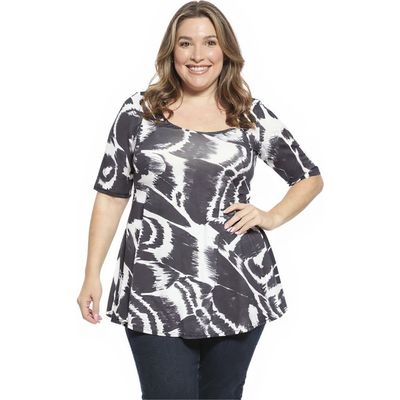 24seven Comfort Apparel 24seven Comfort Apparel Plus Size Abstract Scoop Neck Elbow Sleeve Tunic Top