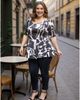 24seven Comfort Apparel 24seven Comfort Apparel Plus Size Abstract Scoop Neck Elbow Sleeve Tunic Top - 5