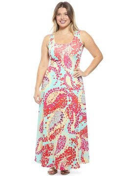 24seven Comfort Apparel 24seven Comfort Apparel Plus Size Abstract Scoop Neck Sleeveless A-Line Maxi Dress