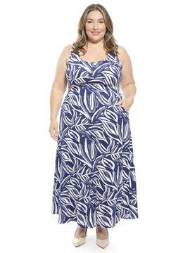 24seven Comfort Apparel 24seven Comfort Apparel Plus Size Abstract Sleeveless Scoop Neck A-Line Pocket Maxi Dress