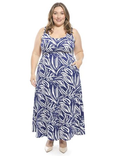 24seven Comfort Apparel 24seven Comfort Apparel Plus Size Abstract Sleeveless Scoop Neck A-Line Pocket Maxi Dress