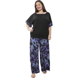 24seven Comfort Apparel 24seven Comfort Apparel Plus Size Animal Print Boat Neck Short Dolman Sleeve Top and Pant Set