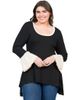 24seven Comfort Apparel 24seven Comfort Apparel Plus Size Black and Beige Bell Sleeve Hi Low Tunic Top  - 1