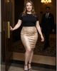 24seven Comfort Apparel 24seven Comfort Apparel Plus Size Cheetah Elastic Waist Knee Length Pencil Skirt - 5