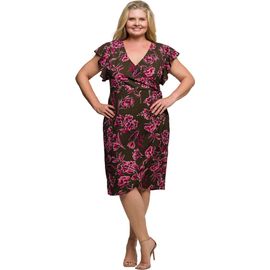 24seven Comfort Apparel 24seven Comfort Apparel Plus Size Floral Flutter Sleeve Wrap Dress