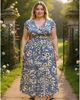 24seven Comfort Apparel 24seven Comfort Apparel Plus Size Floral V-Neck Cap Sleeve Side Slit Pocket Maxi Dress - 5