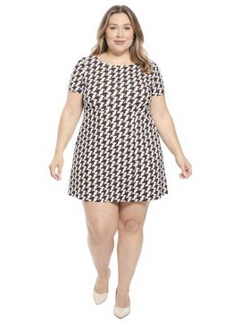24seven Comfort Apparel 24seven Comfort Apparel Plus Size Geometric Short Sleeve Round Neck Mini Shift Dress