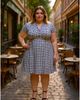 24seven Comfort Apparel 24seven Comfort Apparel Plus Size Geometric V-Neck Faux Wrap Knee Length A-Line Dress - 5