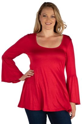 24seven Comfort Apparel 24seven Comfort Apparel Plus Size Long Bell Sleeve Flared Tunic Top 