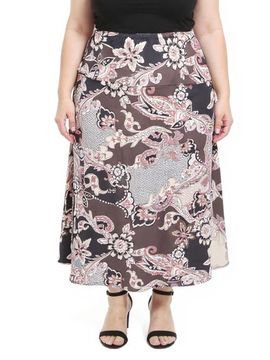 24seven Comfort Apparel 24seven Comfort Apparel Plus Size Paisley Elastic Waist A-Line Maxi Skirt