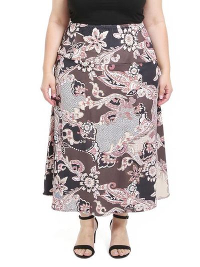 24seven Comfort Apparel 24seven Comfort Apparel Plus Size Paisley Elastic Waist A-Line Maxi Skirt