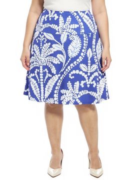24seven Comfort Apparel 24seven Comfort Apparel Plus Size Paisley Elastic Waist Knee Length A-Line Skirt