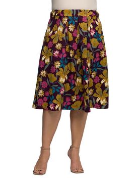 24seven Comfort Apparel 24seven Comfort Apparel Plus Size Purple Floral Elastic Waist Pocket Midi Skirt