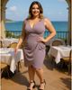 24seven Comfort Apparel 24seven Comfort Apparel Plus Size Solid V-Neck Sleeveless Faux Wrap Tulip Hem Midi Dress - 5
