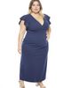 24seven Comfort Apparel 24seven Comfort Apparel Plus Size Solid V-Neck Tulip Hem Ruffle Sleeve Faux Wrap Maxi Dress - 2