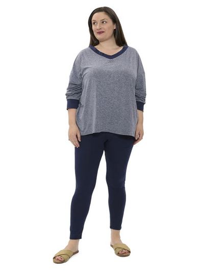 24seven Comfort Apparel 24seven Comfort Apparel Plus Size Two Tone V Neck Long Sleeve Top and Legging Set