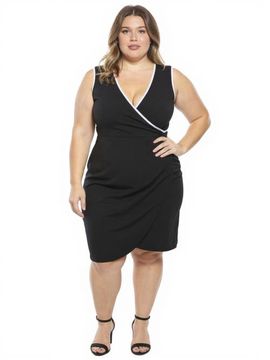24seven Comfort Apparel 24seven Comfort Apparel Plus Size V-Neck Sleeveless Faux Wrap Tulip Hemline Midi Dress