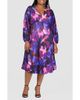 24seven Comfort Apparel 24seven Comfort Apparel Print Long Sleeve Pleat Fit & Flare Dress - 1