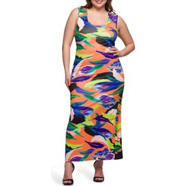 24seven Comfort Apparel 24seven Comfort Apparel Print Racerback Sleeveless Maxi Dress