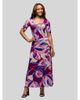 24seven Comfort Apparel 24seven Comfort Apparel Purple Floral Print Elbow Sleeve Casual A-Line Maxi Dress - 1