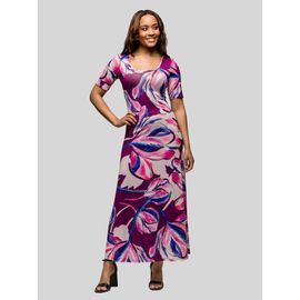 24seven Comfort Apparel 24seven Comfort Apparel Purple Floral Print Elbow Sleeve Casual A-Line Maxi Dress