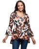 24seven Comfort Apparel 24seven Comfort Apparel Scoop Neck Bell Sleeve Tunic Top Animal Print - 1