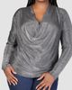 24seven Comfort Apparel 24seven Comfort Apparel Shimmer Knit Cowl Neck Top - 1