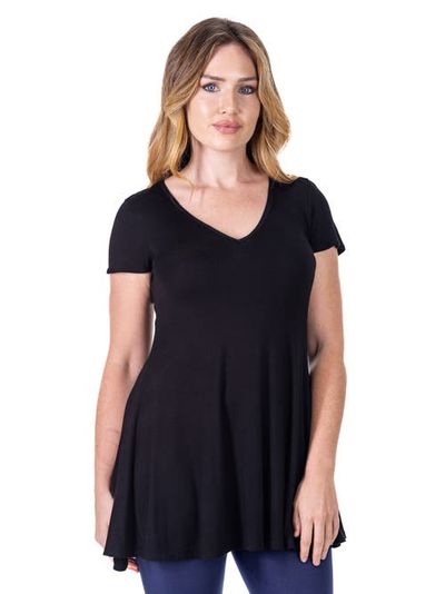 24seven Comfort Apparel 24seven Comfort Apparel Short Sleeve Loose Fit Tunic Top with V-Neck