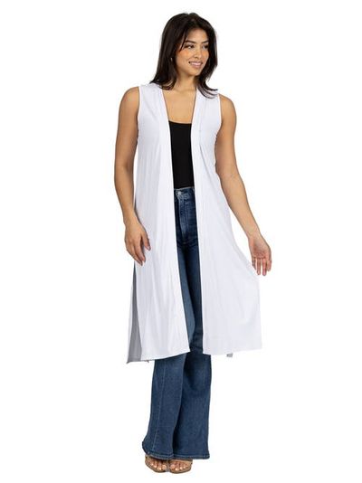24seven Comfort Apparel 24seven Comfort Apparel Sleeveless Long Cardigan Vest with Side Slit