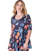 24seven Comfort Apparel 24seven Comfort Apparel Tulip Print Elbow Sleeve Casual Tunic Top - 1