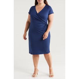 24seven Comfort Apparel 24seven Comfort Apparel V-Neck Stretch Faux Wrap Dress