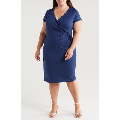 24seven Comfort Apparel 24seven Comfort Apparel V-Neck Stretch Faux Wrap Dress