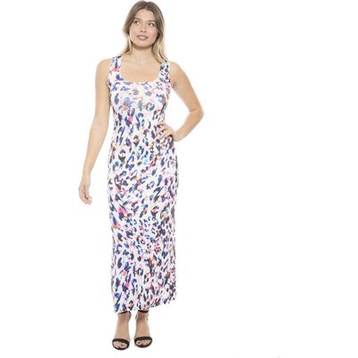 24seven Comfort Apparel 24seven Comfort Apparel Womens Abstract Scoop Neck Sleeveless Tank Racerback Maxi Dress