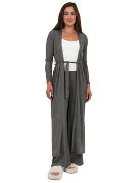 24seven Comfort Apparel 24seven Comfort Apparel Womens Basic Long Sleeve Tie Waist Soft Jacket and Elastic Waist Wide Leg Pant Set