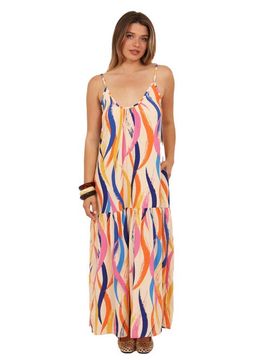 24seven Comfort Apparel 24seven Comfort Apparel Womens Essential Abstract Print Scoop Neck Spaghetti Strap Pocket A-Line Maxi Dress