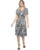 24seven Comfort Apparel 24seven Comfort Apparel Womens Essential Abstract V-Neck Short Sleeve A-Line Midi Dress - 1