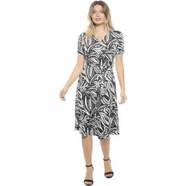 24seven Comfort Apparel 24seven Comfort Apparel Womens Essential Abstract V-Neck Short Sleeve A-Line Midi Dress