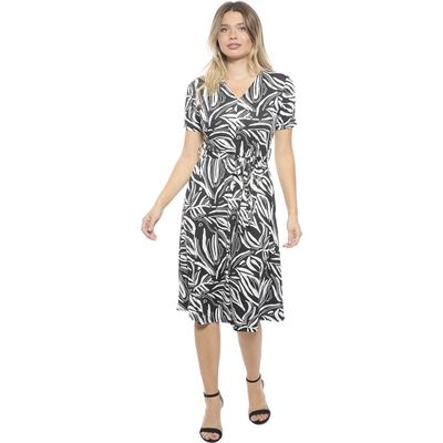 24seven Comfort Apparel 24seven Comfort Apparel Womens Essential Abstract V-Neck Short Sleeve A-Line Midi Dress