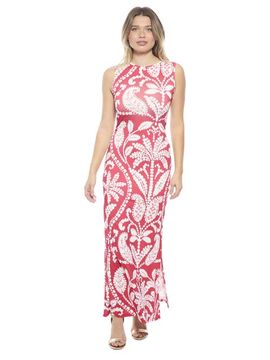 24seven Comfort Apparel 24seven Comfort Apparel Womens Essential Paisley Sleeveless Side Slit Bodycon A-Line Maxi Dress