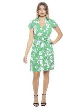24seven Comfort Apparel 24seven Comfort Apparel Womens Floral Collar Knee Length Side Tie Wrap Dress