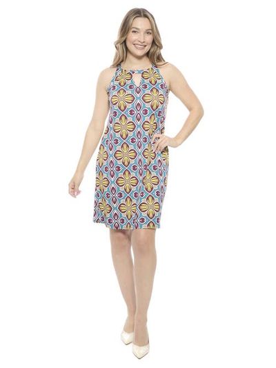 24seven Comfort Apparel 24seven Comfort Apparel Womens Floral Knee Length Paisley Sleeveless Keyhole Dress
