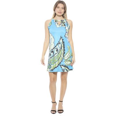 24seven Comfort Apparel 24seven Comfort Apparel Womens Paisley Knee Length Paisley Sleeveless Keyhole Dress