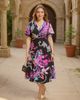24seven Comfort Apparel 24seven Comfort Apparel Womens Paisley V-Neck Short Dolman Sleeve Twist Front A-Line Midi Dress - 5