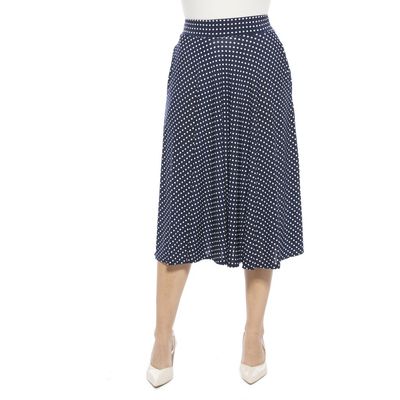 24seven Comfort Apparel 24seven Comfort Apparel Womens Polka Dot Elastic Waist Pocket A-Line Midi Skirt